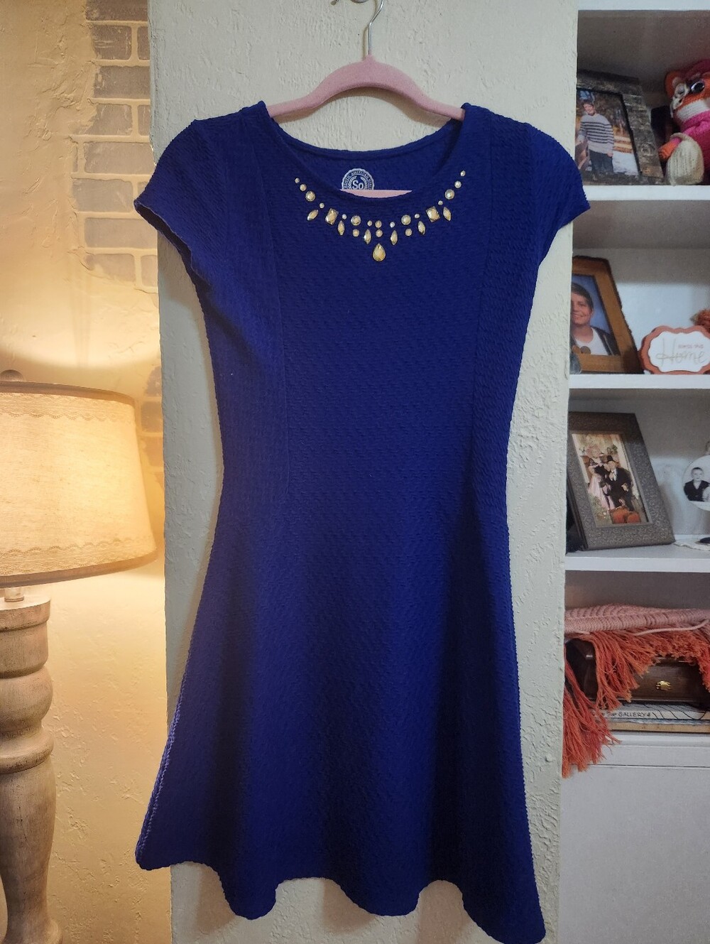 Authentic American Heritage SO Blue Fitted Stretch Short Sleeve Dress Size L
